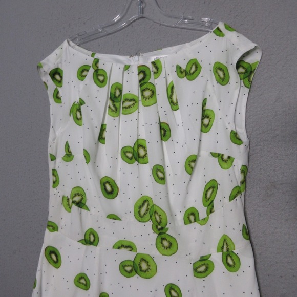 Eshakti Dress‎ XL Kiwi Prink Empire Waist Pleat Crepe Flowy Pockets Novelty Boho - Picture 3 of 14